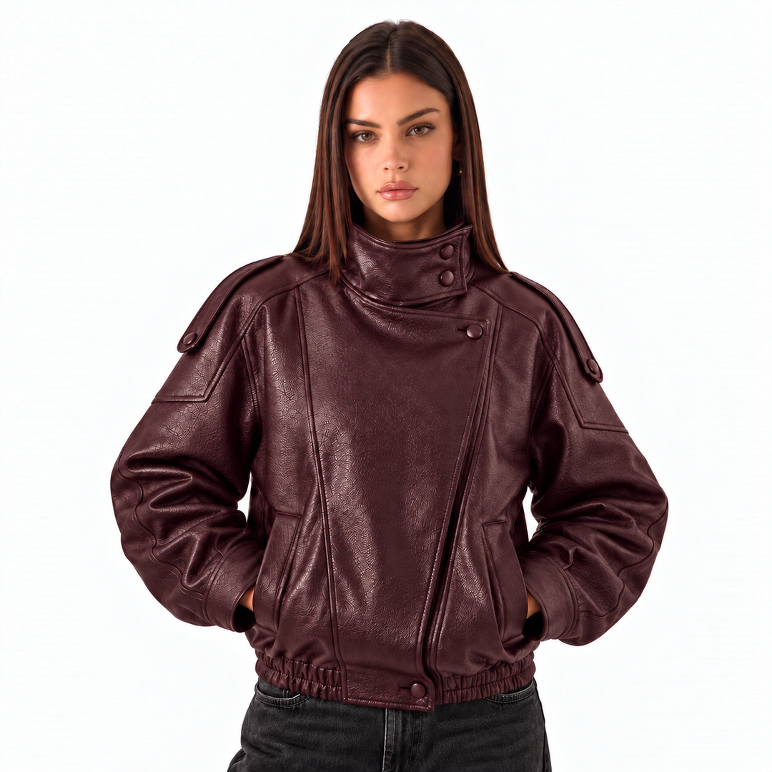 High Neck Leather Jacket