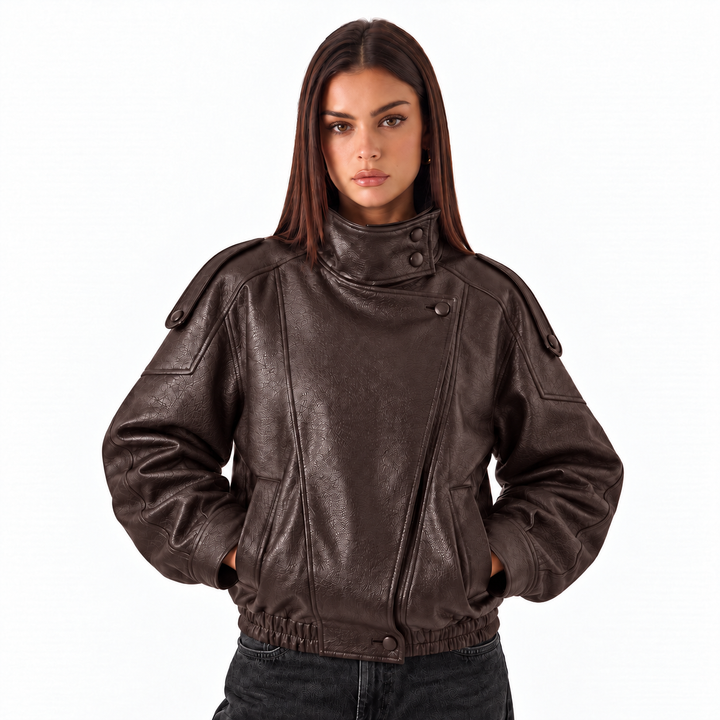 High Neck Leather Jacket