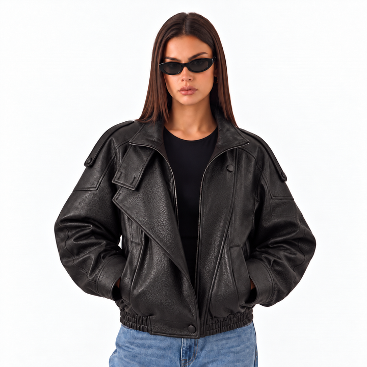 High Neck Leather Jacket