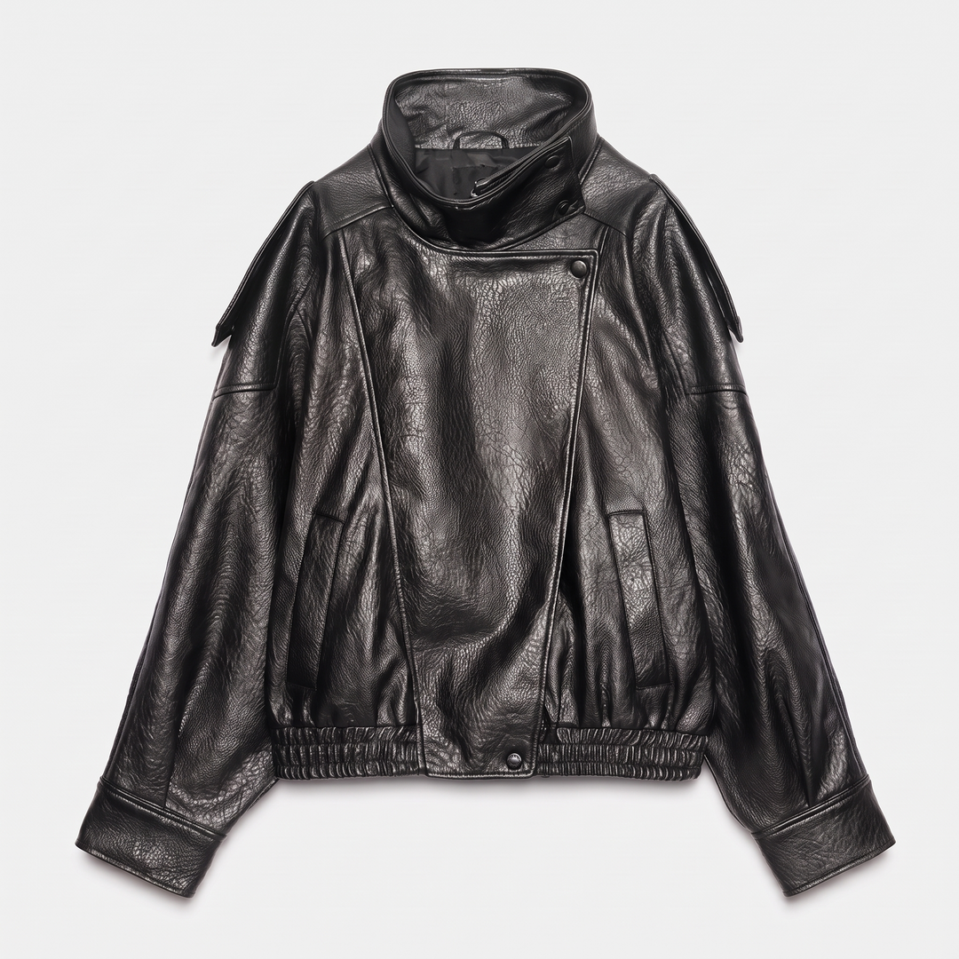 High Neck Leather Jacket