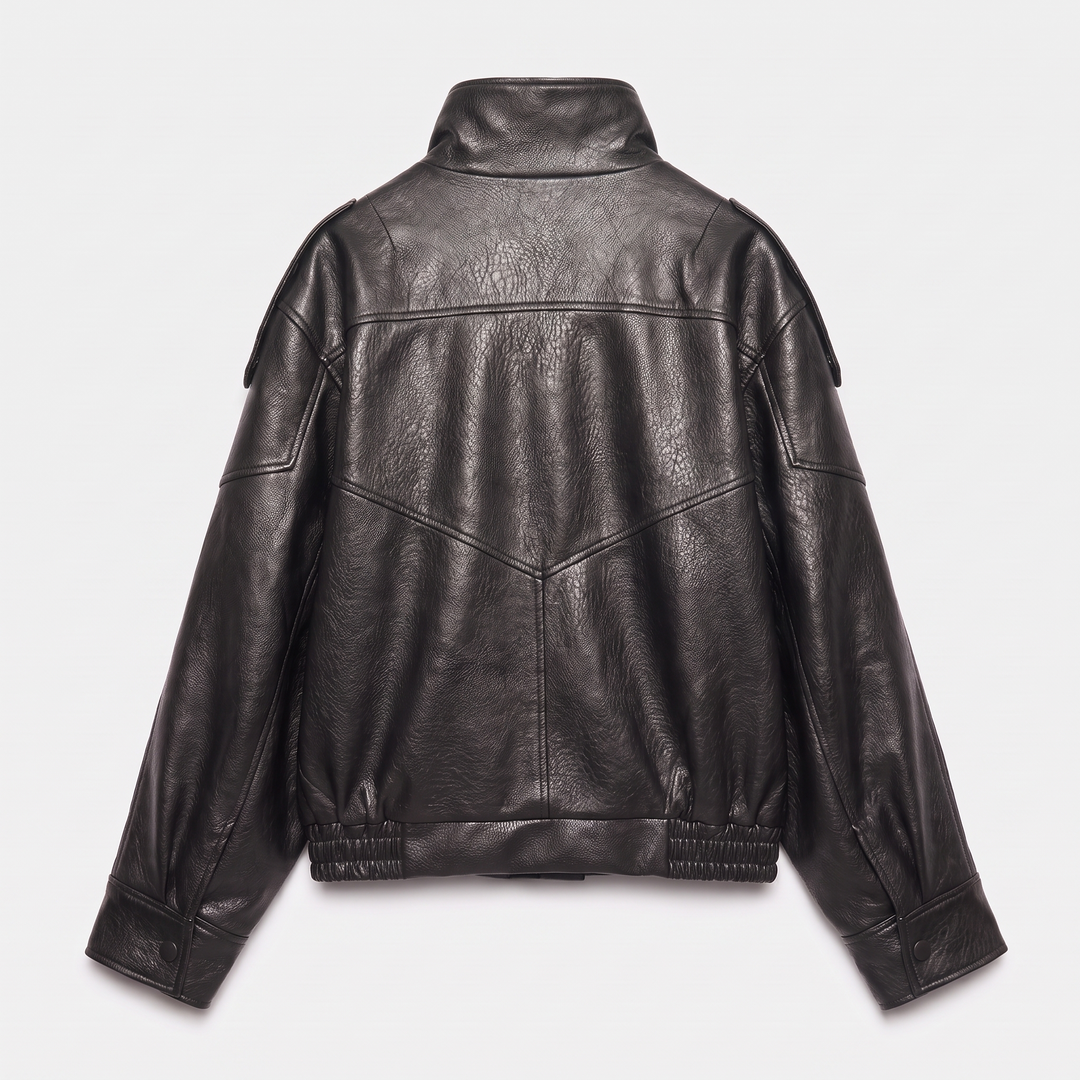 High Neck Leather Jacket