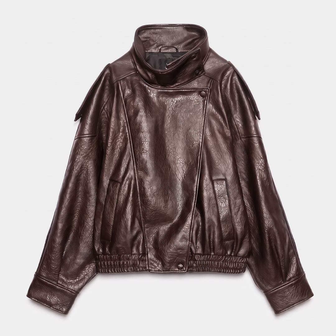 High Neck Leather Jacket